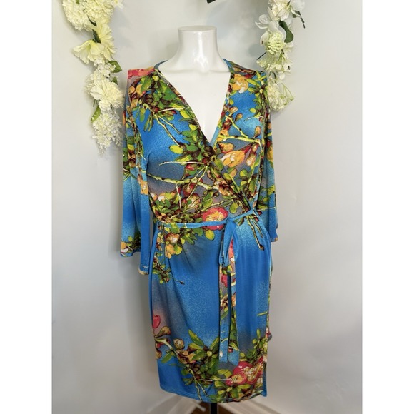 Josie Natori Neiman Marcus Robe Dress Tropical Print Size Small Retails $98 NWOT - Picture 1 of 16